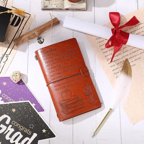 Leinuosen Teacher Leather Journal Journal Gifts Teacher Teachipts 136 Pages Travel Journal Notebook Retro Diary Writing Notepad Gift for Christmas Teacher's Day Greguation (Astract ، Brown) in Kuwait