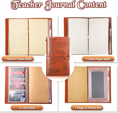 Leinuosen Teacher Leather Journal Journal Gifts Teacher Teachipts 136 Pages Travel Journal Notebook Retro Diary Writing Notepad Gift for Christmas Teacher's Day Greguation (Astract ، Brown) in Kuwait