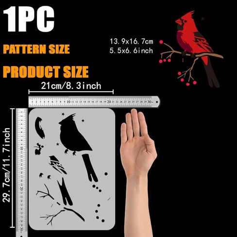 FINGERINSPIRE Layered Cardinals Stencil for Painting 8.3x11.7inch Hollowed Birds Branches Drawing Template Plastic PET Stars Berries Pattern Painting Stencil Animal Theme Template for Home Decor in Saudi Arabia