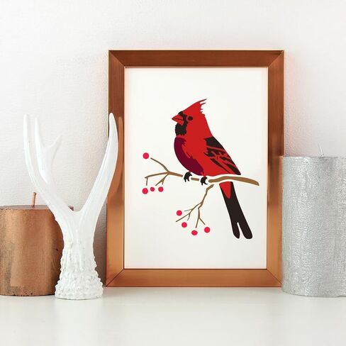 FINGERINSPIRE Layered Cardinals Stencil for Painting 8.3x11.7inch Hollowed Birds Branches Drawing Template Plastic PET Stars Berries Pattern Painting Stencil Animal Theme Template for Home Decor in Saudi Arabia