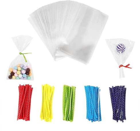 100PCS Small Cellophane Bags, 3x4 OPP Rice Crispy Bags for Gift Goodie Favor Candy Cake Pop Birthday Party Cookies Christmas New Year Wedding Party (3'' x 4'') in Kuwait