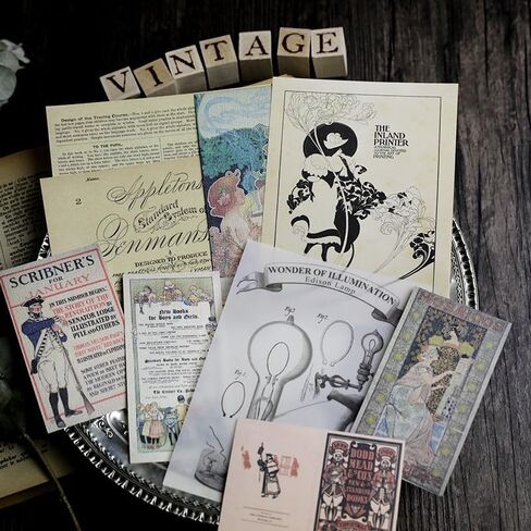 CATaireen Vintage Junk-Journal Mixed Paper Scrapbooking Embellishments Set Retro Journaling Decoupage Stickers Textured Packaging Decorative Cards Tags Kit (Poster C) in Saudi Arabia