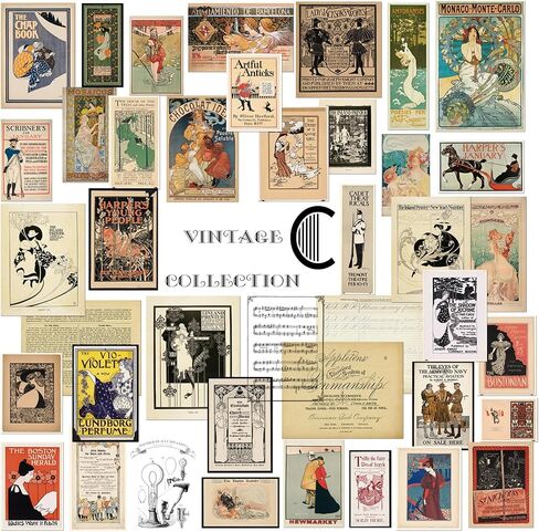 CATaireen Vintage Junk-Journal Mixed Paper Scrapbooking Embellishments Set Retro Journaling Decoupage Stickers Textured Packaging Decorative Cards Tags Kit (Poster C) in Saudi Arabia