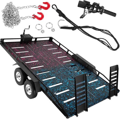 RC Alloy Aluminium Trailer W/Hook Adjuper & Kinetic Winch Strappes Part for 1/8 1/10 RC Crawler Axi1 SCX10 ، TRX4 ، TRX6 ، Redcat Gen7 Gen8 ، D90 ، Heavy Duty Trailer Kit ، Black & Brown in Saudi Arabia