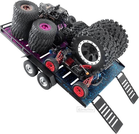 RC Alloy Aluminium Trailer W/Hook Adjuper & Kinetic Winch Strappes Part for 1/8 1/10 RC Crawler Axi1 SCX10 ، TRX4 ، TRX6 ، Redcat Gen7 Gen8 ، D90 ، Heavy Duty Trailer Kit ، Black & Brown in Saudi Arabia