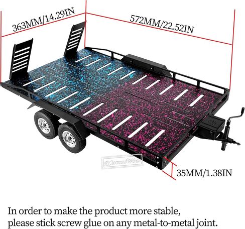 RC Alloy Aluminium Trailer W/Hook Adjuper & Kinetic Winch Strappes Part for 1/8 1/10 RC Crawler Axi1 SCX10 ، TRX4 ، TRX6 ، Redcat Gen7 Gen8 ، D90 ، Heavy Duty Trailer Kit ، Black & Brown in Saudi Arabia