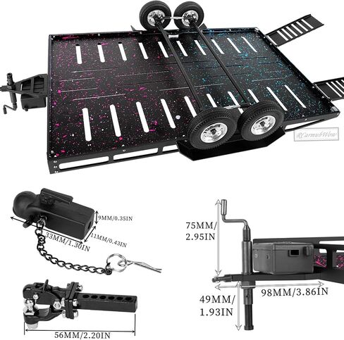 RC Alloy Aluminium Trailer W/Hook Adjuper & Kinetic Winch Strappes Part for 1/8 1/10 RC Crawler Axi1 SCX10 ، TRX4 ، TRX6 ، Redcat Gen7 Gen8 ، D90 ، Heavy Duty Trailer Kit ، Black & Brown in Saudi Arabia