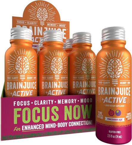 BrainJuice Decaf Brain Support Shot, Gluten Free Supplement Shots for Energy & Focus, Healthy Drinks with Alpha GPC, Vitamin B & Decaffeinated Green Tea Leaf, Classic, 2.5 fl oz, 12 Pack in Saudi Arabia