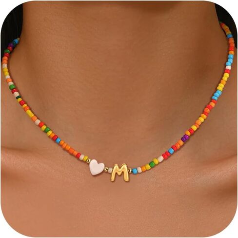 Colorful Initial Necklaces for Girls Women, Teen Girl Gifts Trendy Stuff Cute Heart Shell Bead Necklace Jewelry Gifts in Saudi Arabia