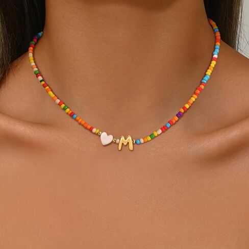Colorful Initial Necklaces for Girls Women, Teen Girl Gifts Trendy Stuff Cute Heart Shell Bead Necklace Jewelry Gifts in Saudi Arabia