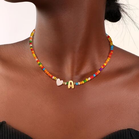 Colorful Initial Necklaces for Girls Women, Teen Girl Gifts Trendy Stuff Cute Heart Shell Bead Necklace Jewelry Gifts in Saudi Arabia