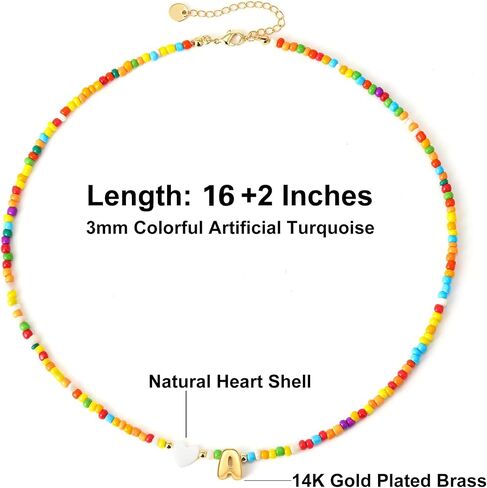 Colorful Initial Necklaces for Girls Women, Teen Girl Gifts Trendy Stuff Cute Heart Shell Bead Necklace Jewelry Gifts in Saudi Arabia