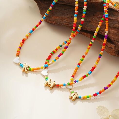Colorful Initial Necklaces for Girls Women, Teen Girl Gifts Trendy Stuff Cute Heart Shell Bead Necklace Jewelry Gifts in Saudi Arabia