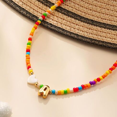 Colorful Initial Necklaces for Girls Women, Teen Girl Gifts Trendy Stuff Cute Heart Shell Bead Necklace Jewelry Gifts in Saudi Arabia