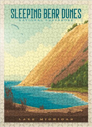 MyPuzzle Sleeping Bear Dunes National Lakeshore, Vintage Poster - Premium 500 Piece Jigsaw Puzzle for Adults in Saudi Arabia
