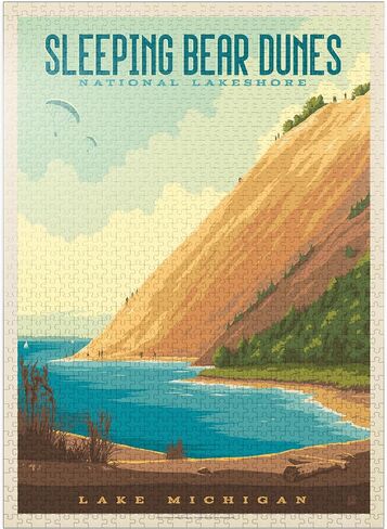 MyPuzzle Sleeping Bear Dunes National Lakeshore, Vintage Poster - Premium 500 Piece Jigsaw Puzzle for Adults in Saudi Arabia