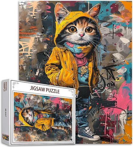 1000 Piece Puzzle for Adults Yellow Kitten Puzzle - Family Puzzle Toys,Abstract Graffiti Cat Puzzles Gift Hip-hop Style 1000 Pieces Jigsaw Puzzles Creative Colorful Animals Theme in Saudi Arabia