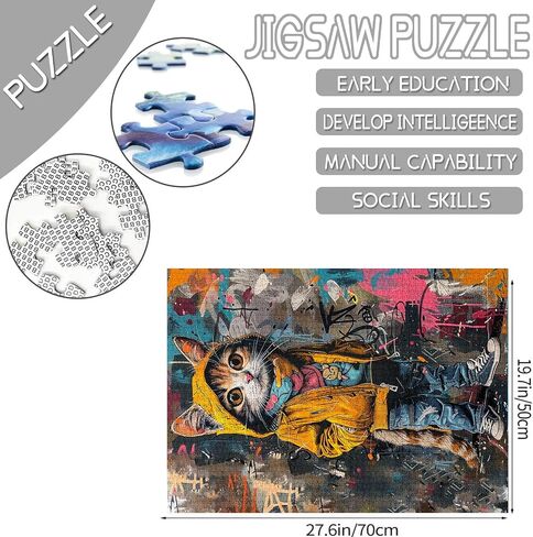 1000 Piece Puzzle for Adults Yellow Kitten Puzzle - Family Puzzle Toys,Abstract Graffiti Cat Puzzles Gift Hip-hop Style 1000 Pieces Jigsaw Puzzles Creative Colorful Animals Theme in Saudi Arabia