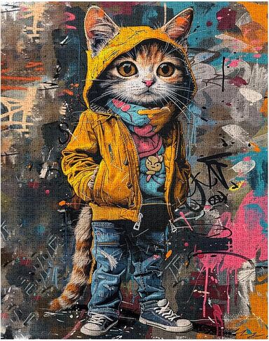 1000 Piece Puzzle for Adults Yellow Kitten Puzzle - Family Puzzle Toys,Abstract Graffiti Cat Puzzles Gift Hip-hop Style 1000 Pieces Jigsaw Puzzles Creative Colorful Animals Theme in Saudi Arabia