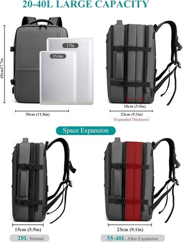 Long Keeper Travel Backpack - Women Men Expandable Waterproof Laptop Backpack Casual Carry On Bag With USB Charging Port (Grey) in Saudi Arabia