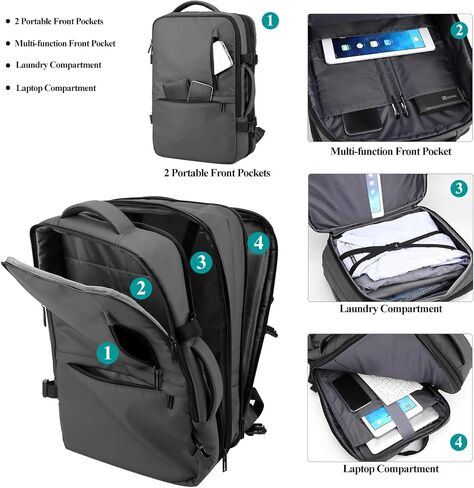 Long Keeper Travel Backpack - Women Men Expandable Waterproof Laptop Backpack Casual Carry On Bag With USB Charging Port (Grey) in Saudi Arabia