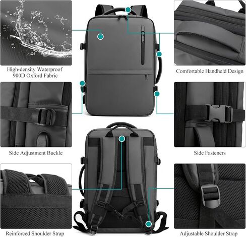 Long Keeper Travel Backpack - Women Men Expandable Waterproof Laptop Backpack Casual Carry On Bag With USB Charging Port (Grey) in Saudi Arabia