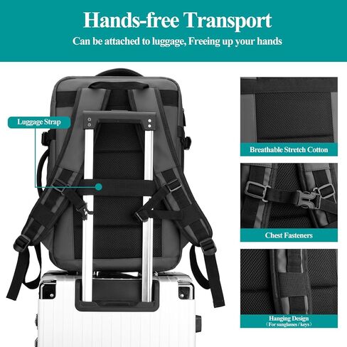 Long Keeper Travel Backpack - Women Men Expandable Waterproof Laptop Backpack Casual Carry On Bag With USB Charging Port (Grey) in Saudi Arabia