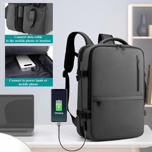 Long Keeper Travel Backpack - Women Men Expandable Waterproof Laptop Backpack Casual Carry On Bag With USB Charging Port (Grey) in Saudi Arabia