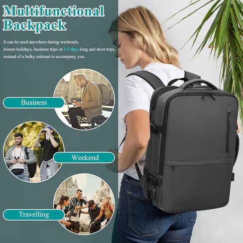 Long Keeper Travel Backpack - Women Men Expandable Waterproof Laptop Backpack Casual Carry On Bag With USB Charging Port (Grey) in Saudi Arabia