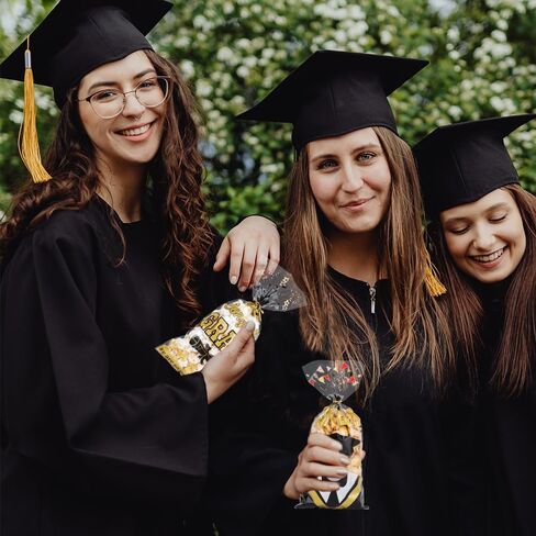 100Pcs Graduation Treat Bags Congrats Graduates Treat Bags Black Gold Cellophane Bags with Twist Ties Plastic Grad Goodie Bags 4 Styles Gift Bags Candy Bags for Graduation Party Favors Decorations in Saudi Arabia