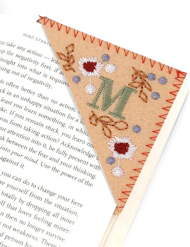 Hand Embroidered Spring Initial M Corner Bookmark for Women, Exquisite Handmade Floral Pattern Bookmark, Unique Option for Readers Book Lovers and Educators in Saudi Arabia