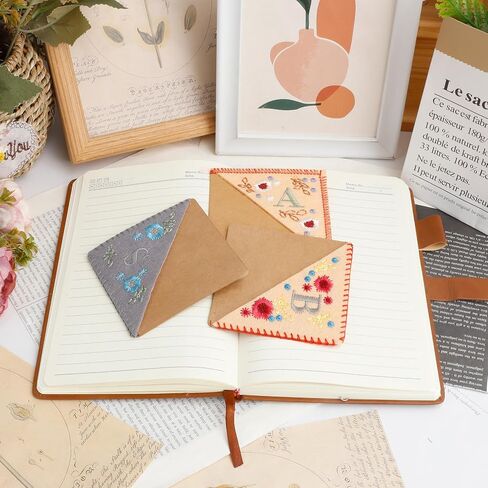 Hand Embroidered Spring Initial M Corner Bookmark for Women, Exquisite Handmade Floral Pattern Bookmark, Unique Option for Readers Book Lovers and Educators in Saudi Arabia