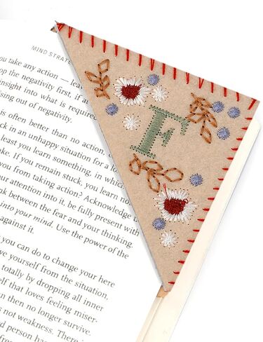 Hand Embroidered Spring Initial M Corner Bookmark for Women, Exquisite Handmade Floral Pattern Bookmark, Unique Option for Readers Book Lovers and Educators in Saudi Arabia