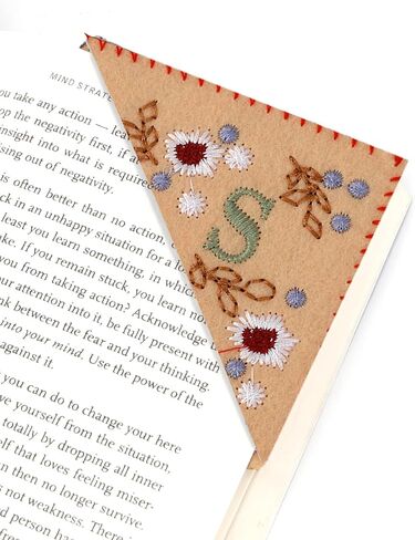 Hand Embroidered Spring Initial M Corner Bookmark for Women, Exquisite Handmade Floral Pattern Bookmark, Unique Option for Readers Book Lovers and Educators in Saudi Arabia
