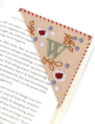Hand Embroidered Spring Initial M Corner Bookmark for Women, Exquisite Handmade Floral Pattern Bookmark, Unique Option for Readers Book Lovers and Educators in Saudi Arabia
