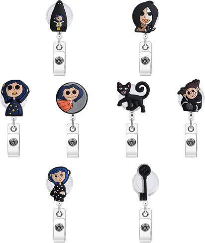 8 PCS Coraline Badge Reels Cute Retractable Coraline Badge Reel Funny Badge Holder Halloween Character Nursing Badge Reel Clips for Nurse Teacher Doctor in Kuwait