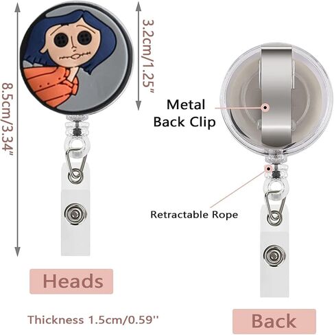 8 PCS Coraline Badge Reels Cute Retractable Coraline Badge Reel Funny Badge Holder Halloween Character Nursing Badge Reel Clips for Nurse Teacher Doctor in Kuwait