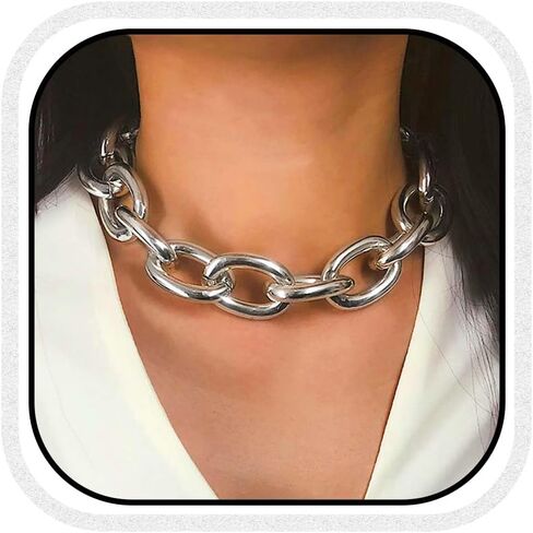 CLOACE Layered Pearl Choker Necklace Gold Chunky Link Chain Necklaces Thick Necklaces Punk Jewelry for Women and Girls(Gold Layered Chain) in Kuwait