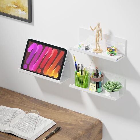 Adhesive Floating Shelves for Wall No Drilling, 12 Inch Acrylic Self Adhesive Shelves, Stick on Shelves, Dorm Wall Shelf, for Bathroom, Kitchen, Bedroom, Office, Gaming Room, Gray in Kuwait