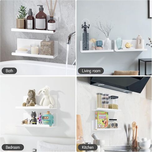 Adhesive Floating Shelves for Wall No Drilling, 12 Inch Acrylic Self Adhesive Shelves, Stick on Shelves, Dorm Wall Shelf, for Bathroom, Kitchen, Bedroom, Office, Gaming Room, Gray in Kuwait