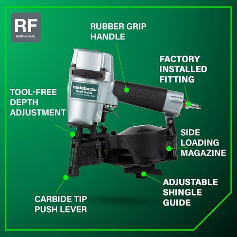 Metabo HPT Pneumatic Roofing Nailer + 18V Impact Driver Pro Bundle Kit, 1-3/4-Inch Coil Roofing Nailer with BONUS 18V Triple Hammer Impact Driver Kit, KNV45AB2 in Saudi Arabia