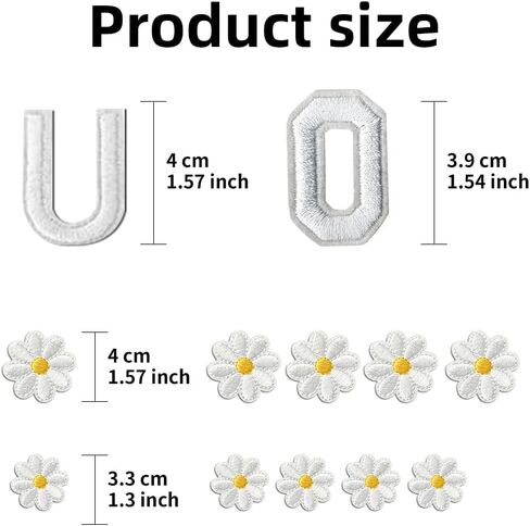 193 Pieces Iron on Numbers and Letters Patches 1.57 Inch Alphabet Embroidered Patch Letter Patches A-Z,Numbers 0-9 and Flowers for Clothes Hat, Socks, Jeans, DIY Accessories,White in Saudi Arabia