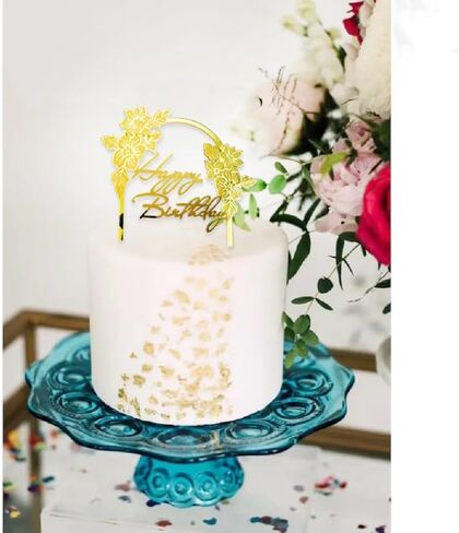 Acrylic Floral Leaf Arch Happy Birthday Cake Topper for Celebrating Special Occasions Romantic Cake Accessories (Gold-Flower-HP) in Kuwait