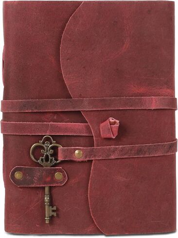 Leather Journal with Deckle Edge Paper 7x5 inch and Vintage Key/Handmade Writing Notebook Diary/Bound Daily Notepad for Men & Women Medium, Sketch/Writing pad for Artists in Kuwait