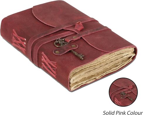 Leather Journal with Deckle Edge Paper 7x5 inch and Vintage Key/Handmade Writing Notebook Diary/Bound Daily Notepad for Men & Women Medium, Sketch/Writing pad for Artists in Kuwait