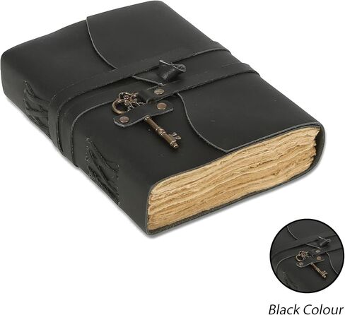 Leather Journal with Deckle Edge Paper 7x5 inch and Vintage Key/Handmade Writing Notebook Diary/Bound Daily Notepad for Men & Women Medium, Sketch/Writing pad for Artists in Kuwait