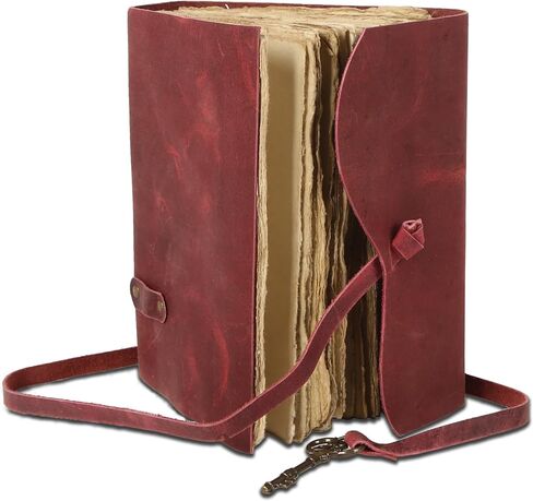 Leather Journal with Deckle Edge Paper 7x5 inch and Vintage Key/Handmade Writing Notebook Diary/Bound Daily Notepad for Men & Women Medium, Sketch/Writing pad for Artists in Kuwait