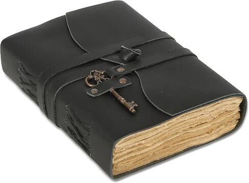 Leather Journal with Deckle Edge Paper 7x5 inch and Vintage Key/Handmade Writing Notebook Diary/Bound Daily Notepad for Men & Women Medium, Sketch/Writing pad for Artists in Kuwait