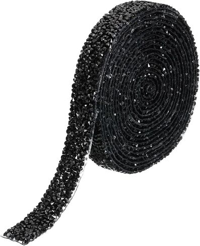 PATIKIL 3 Yards Resin Rhinestone Ribbon, 15mm Hot Melt Adhesive Crystal Rhinestone Strips Bling Diamond Ribbon for Clothing DIY Crafts, Black in Saudi Arabia