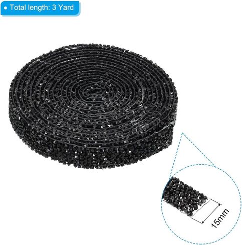 PATIKIL 3 Yards Resin Rhinestone Ribbon, 15mm Hot Melt Adhesive Crystal Rhinestone Strips Bling Diamond Ribbon for Clothing DIY Crafts, Black in Saudi Arabia